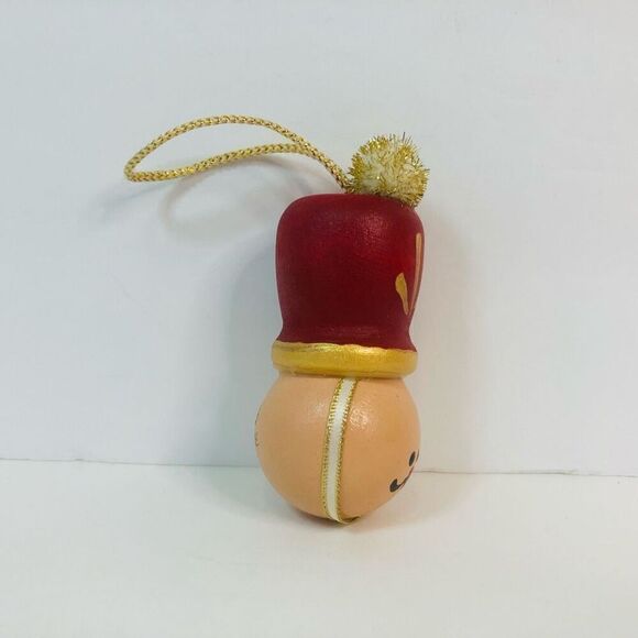 handmade soldier head ornament 1996 red and gold wooden vintage christmas - Picture 5 of 5